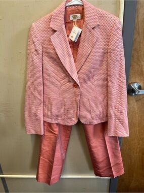 Talbots Pink Textured Tailored Blazer and silk pants outfit NWT